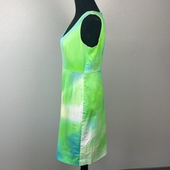 Elie Tahari Camellia Dress Sleeveless Watercolor Orange Back Zipper Sheath 8 - Picture 7 of 13